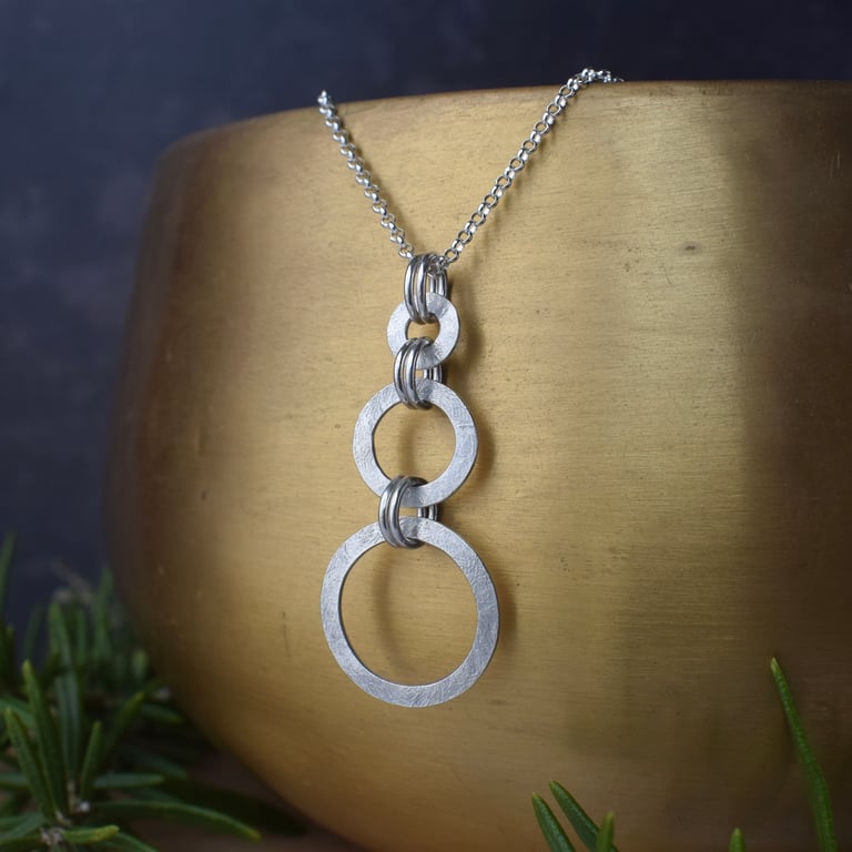Sterling Silver Circle Necklace - Textured Open Circle Pendant