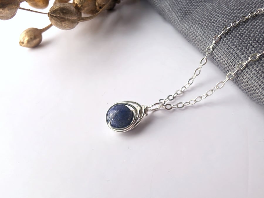 LAPIS LAZULI  Minimalist Dainty Sterling Silver Pendant September Birthstone