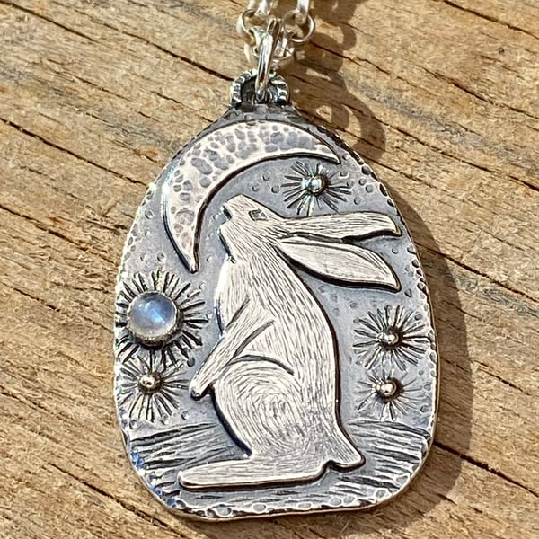 Gazing Hare Pendant with Moonstone