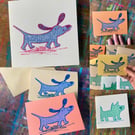 3 quirky screen printed DOG cards by Jo Brown Happy Tomato