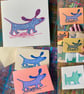 3 quirky screen printed cards by Jo Brown Happy Tomato