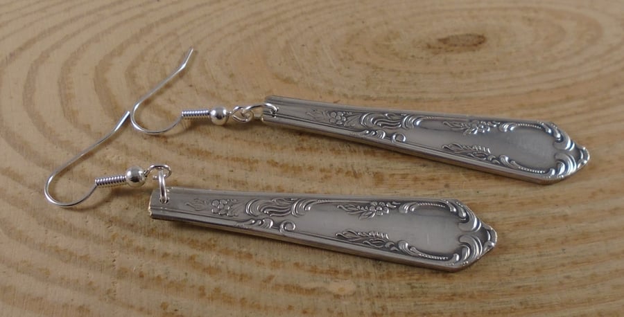 Upcycled Silver Plated Forget Me Not Sugar Tong Handle Earrings SPE042114