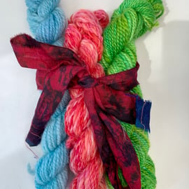 Hand spun bundle of yarns. Wool, crafts, weaving. 