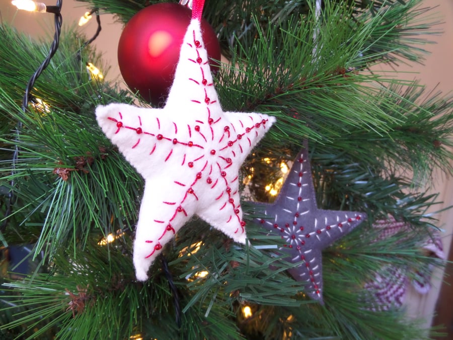 Embroidered Stars Christmas Decoration (set of 2)