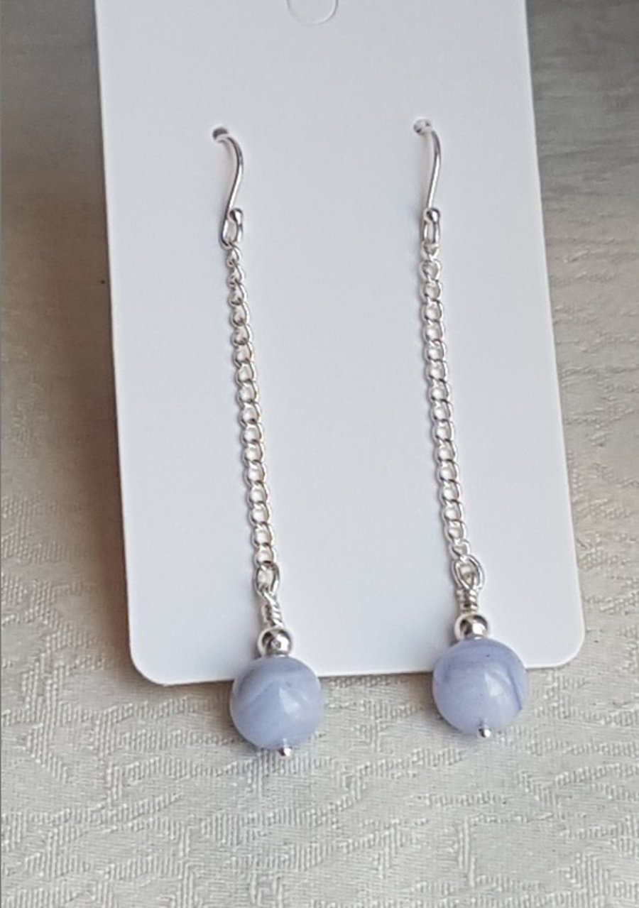 Gorgeous Blue Lace Agate bead Dangly Earrings.