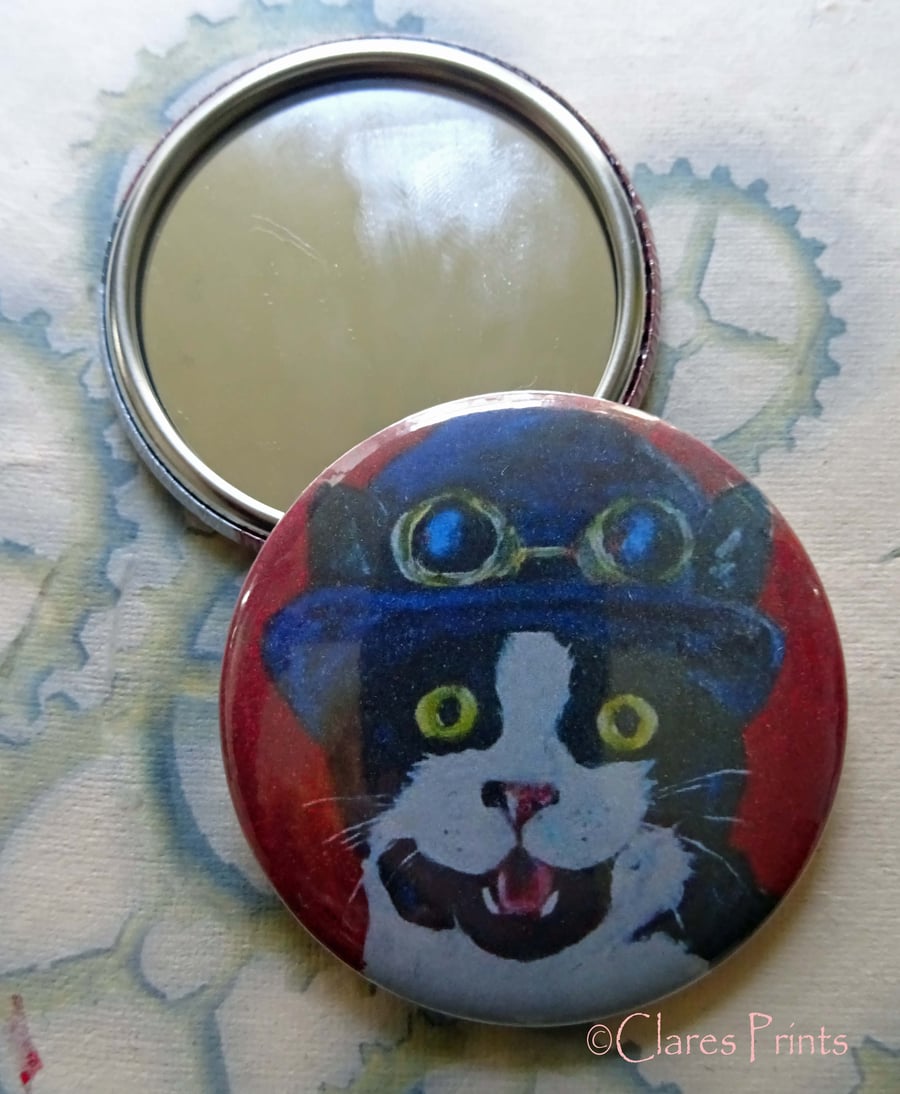 Steampunk Cat Art 58mm Pocket Mirror Animal 