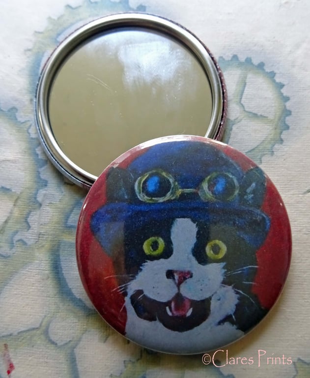 Steampunk Cat Art 58mm Pocket Mirror Animal 