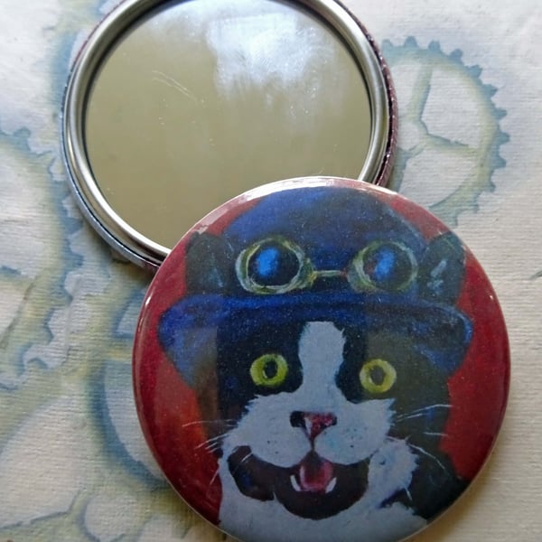 Steampunk Cat Art 58mm Pocket Mirror Animal 