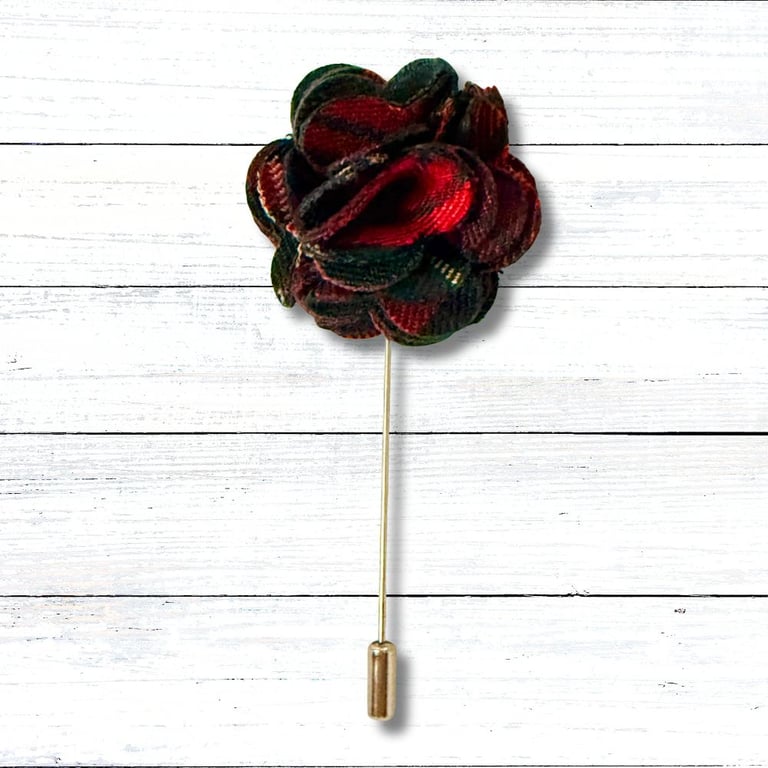 Flower Lapel Pin, Tartan, Buttonhole, Christmas gift