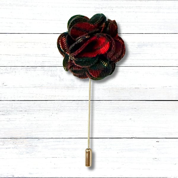 Tartan Flower Lapel Pin, Buttonhole, Christmas gift