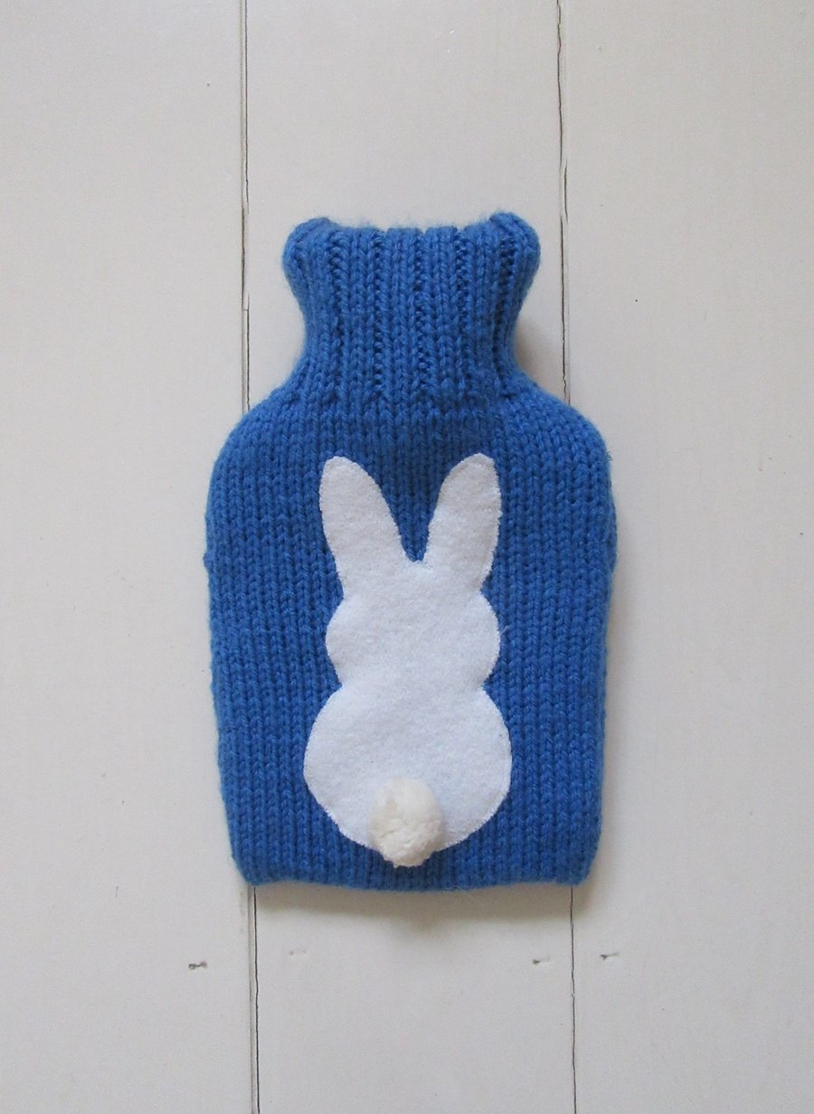 SALE : Hot water bottle cover - blue bunny