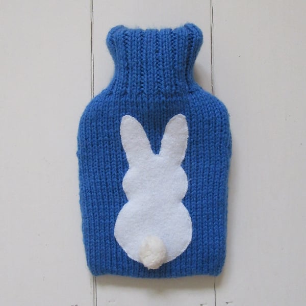 SALE : Hot water bottle cover - blue bunny