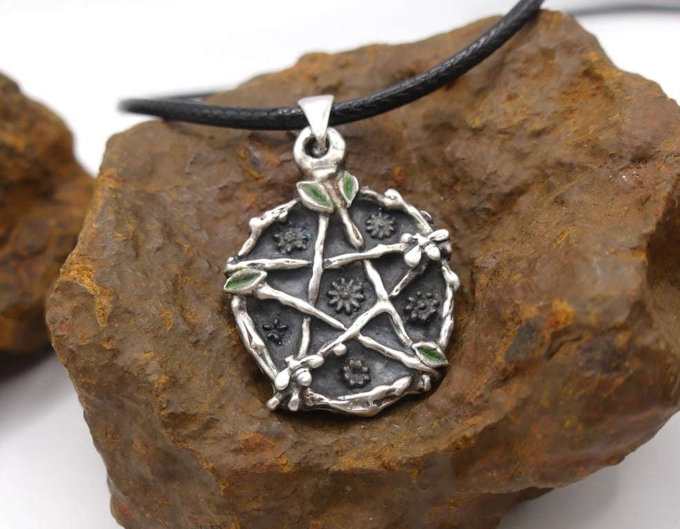 Recycled Sterling Silver Natures Pentacle Pendant Waxed Cotton Cord Necklace.