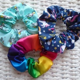 Pack of 3 Rainbow & Unicorn Hair Scrunchies 