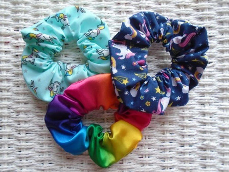Pack of 3 Rainbow & Unicorn Hair Scrunchies 