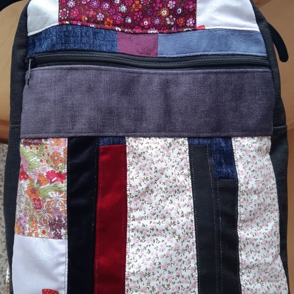 Charcoal denim and patchwork backpack