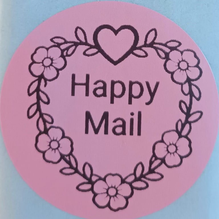 50 'Happy Mail' heart Thermal Printed Stickers (PP)