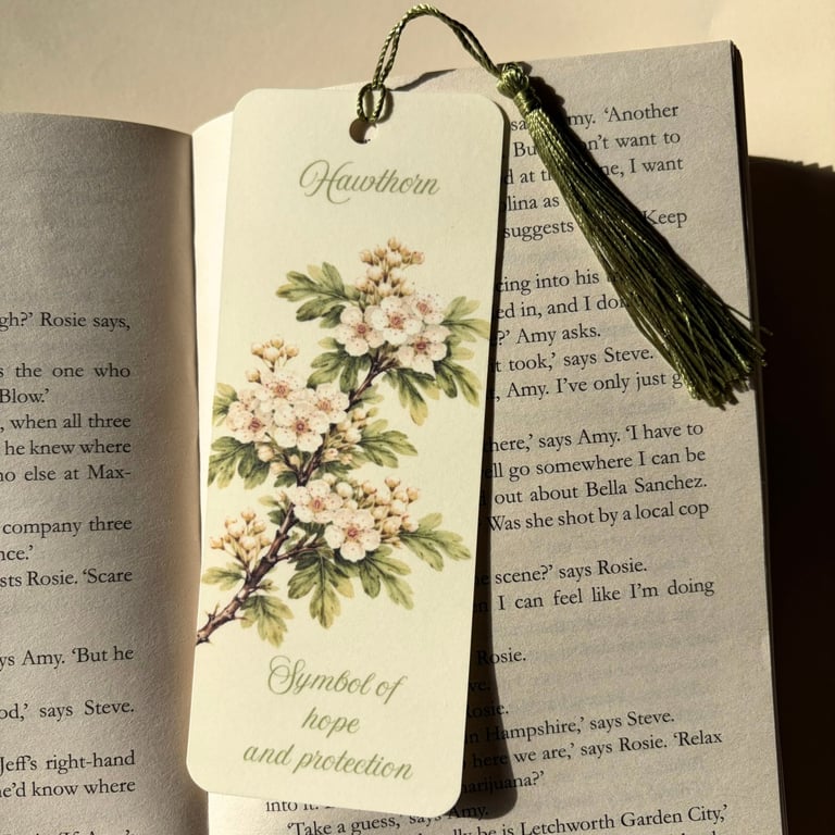 Hawthorn Botanical Bookmark with Tassel -  Floral Gift for Book Lover