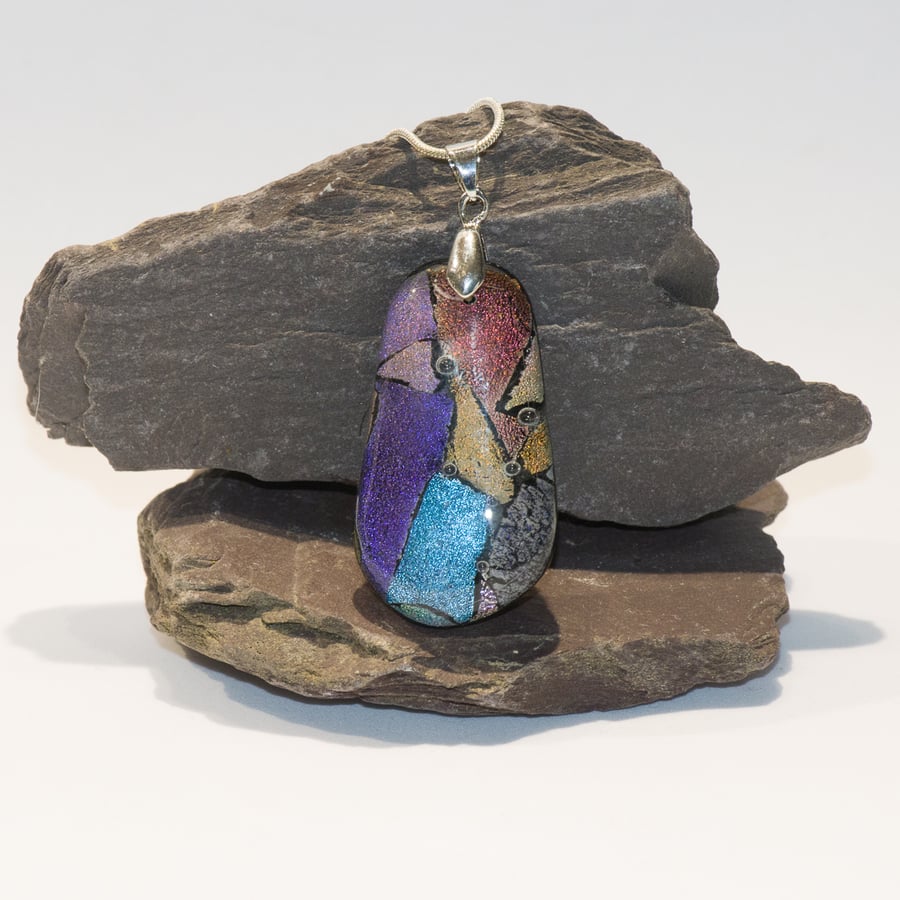 Fused Glass "Cosmic Shimmer" Pendant Necklace - 1274