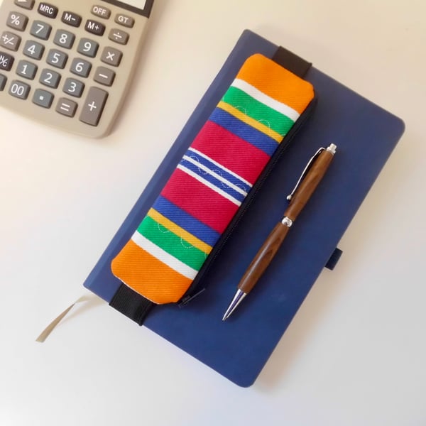  Elasticated pencil case for cover of book diary journal multi coloured stripes