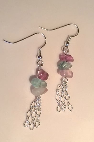 Rainbow fluorite and figaro chain tassel earrings