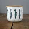 Mackerel Design Storage Jar - Bone china, wooden lid
