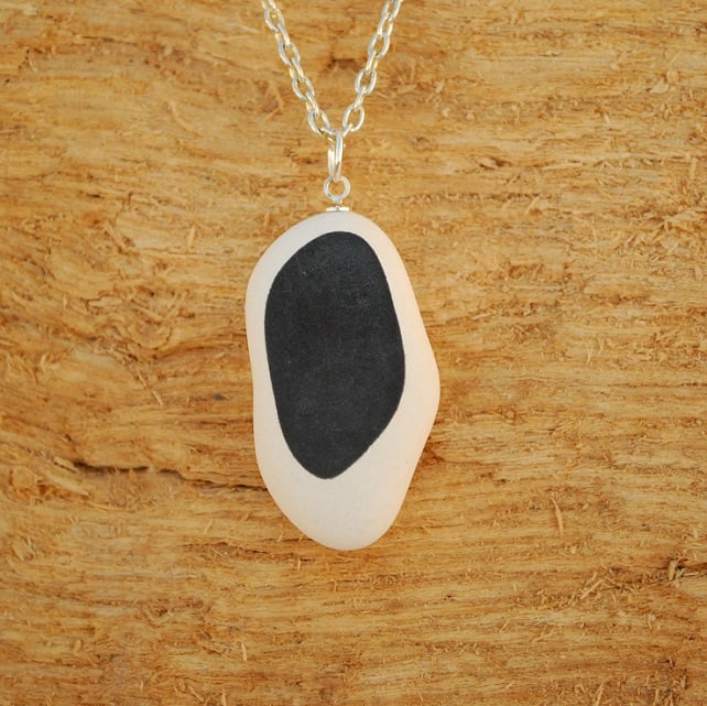 Black and white beach pottery pendant