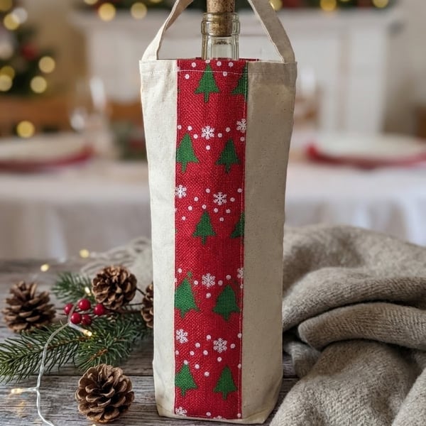Linen Christmas tree gift bottle bag 