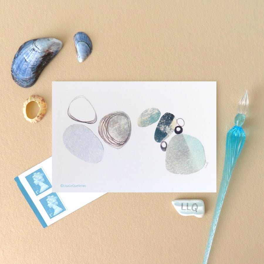  pebbles III an abstract collage reproduction blank greeting plastic free