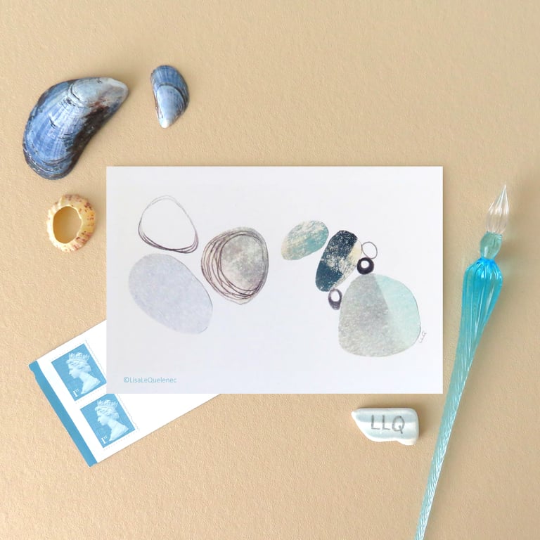  pebbles III an abstract collage reproduction blank greeting plastic free