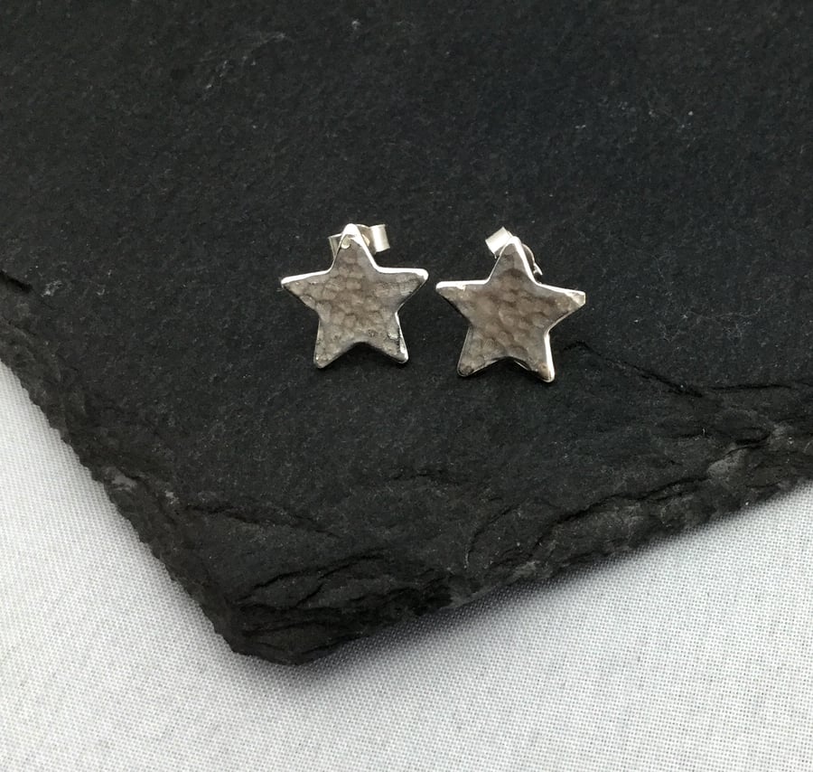 Sterling silver hammered star studs