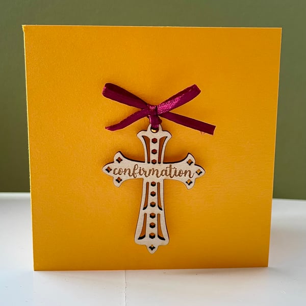 Blank card with detachable wooden 'confirmation' cross decoration