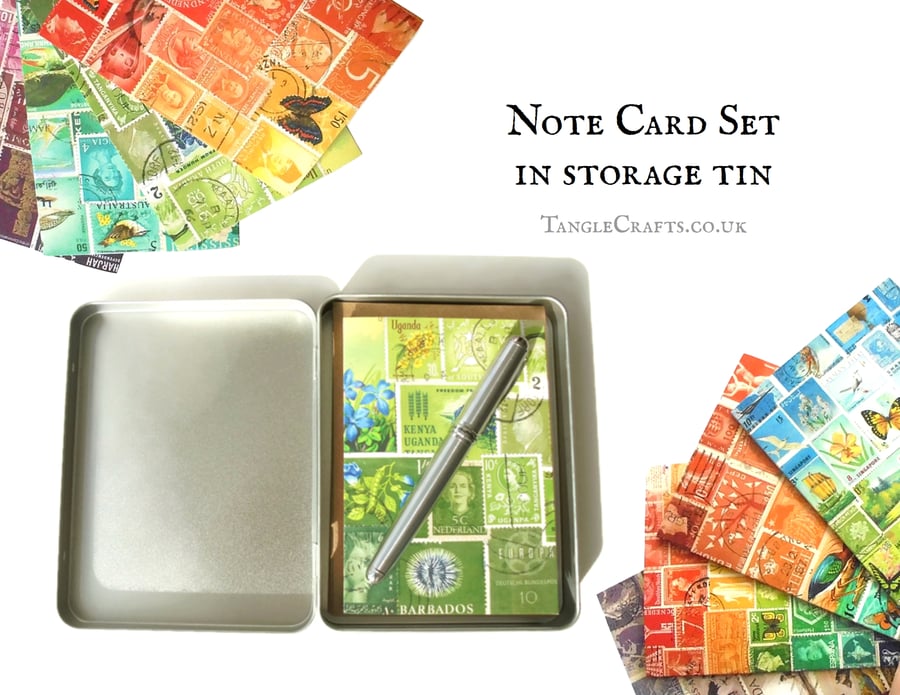 Postage Stamp Notecard Gift Set - A6 Stationery Set in Gift Tin