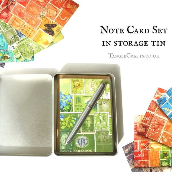 Postage Stamp Notecard Gift Set - A6 Stationery Set in Gift Tin