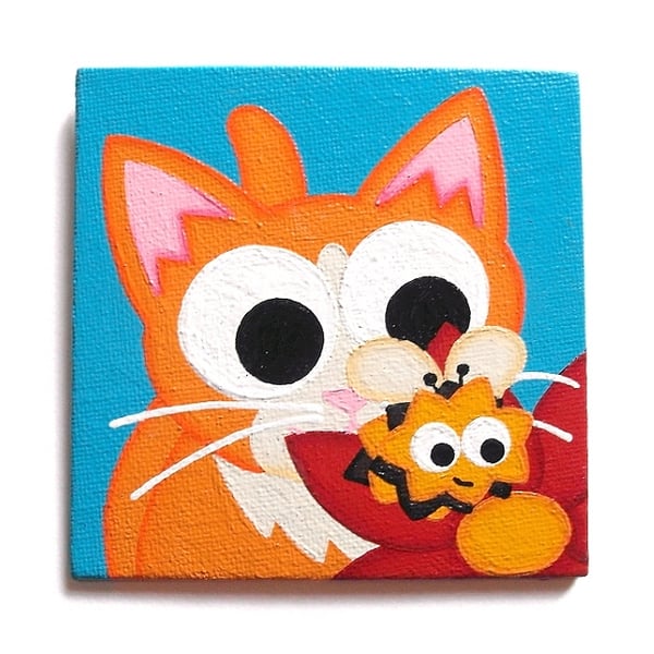 Ginger Cat and Bee Magnetic Art - large fridge magnet with original cat painting