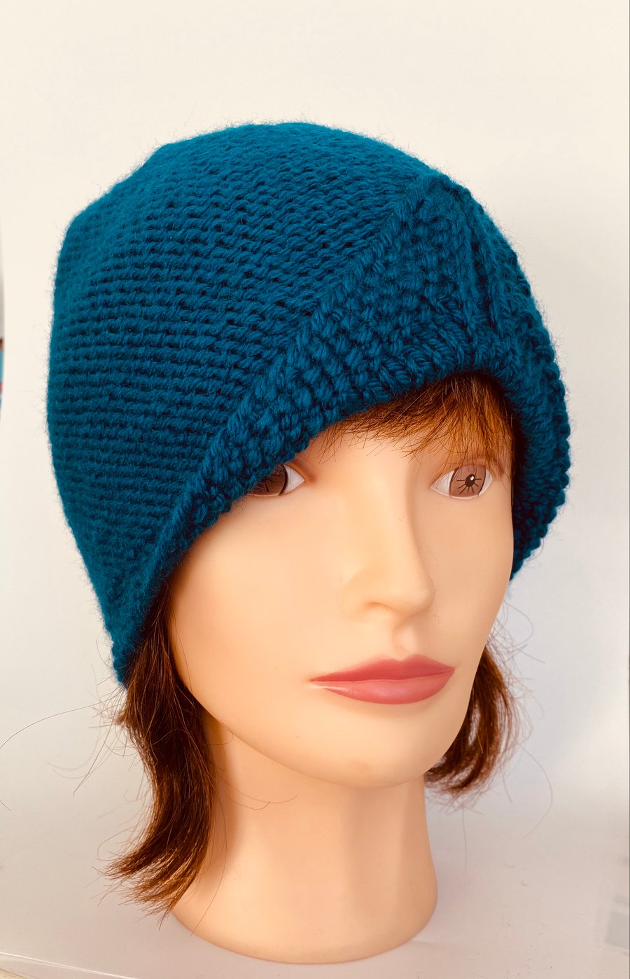 Teal Blue Turban 1940s Style Hat Hand knitted, Winter Stylish Hat