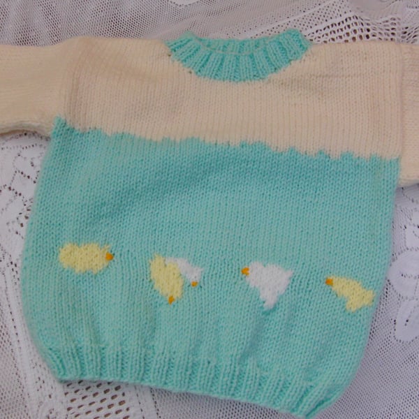 Aran Jumper with Chick Pattern, Unisex Jumper, Birthday Gift, Chick Motif Jumper