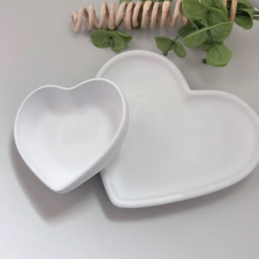 Set of 2 Large & Small Grey Heart Trinket Trays