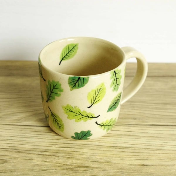 Medium Mug - Green Beech and Oak Leaves, Pattern