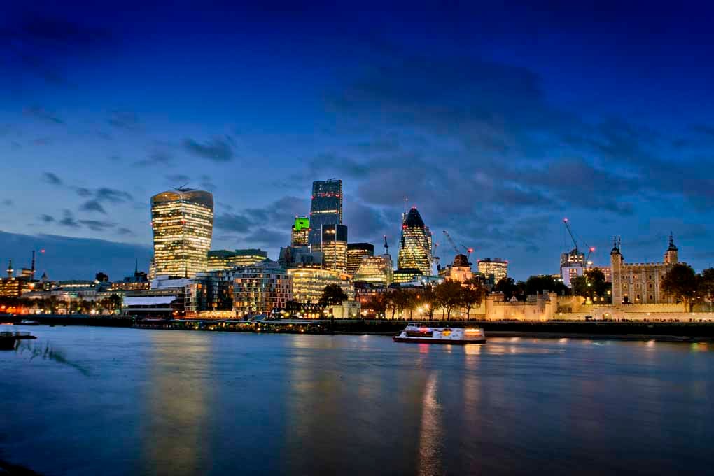 London Skyline Cityscape At Night Photograph Print