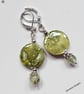 Designer Prehnite & Printed Shell Hoogie Earrings Silver Plated - Image 2