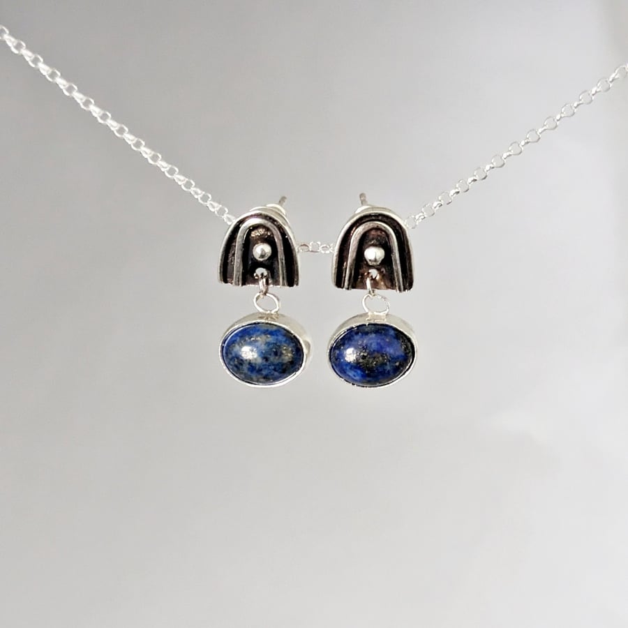 Arch earrings with lapis lazuli dangle
