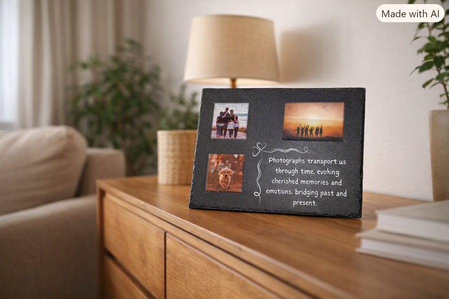 Personalised slate photo frame - Triple