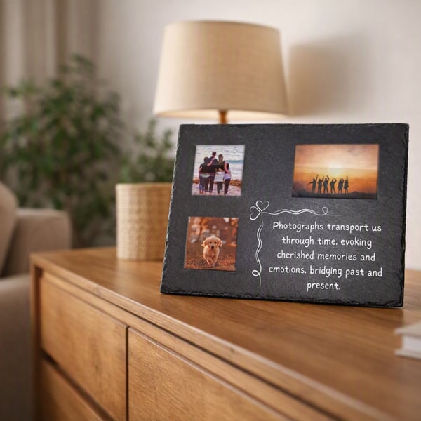 Personalised slate photo frame - Triple