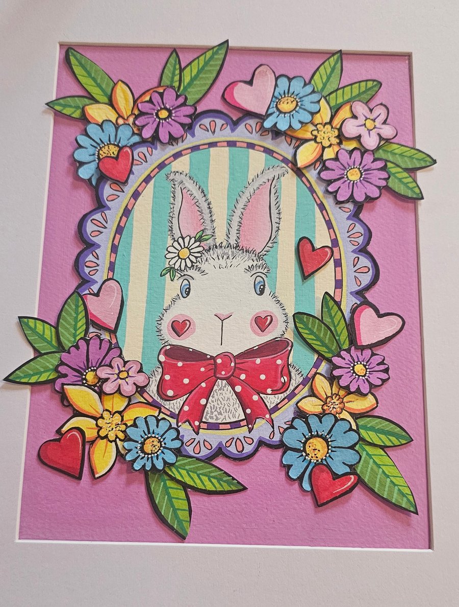 A cute white bunny rabbit A4 layered illustration.