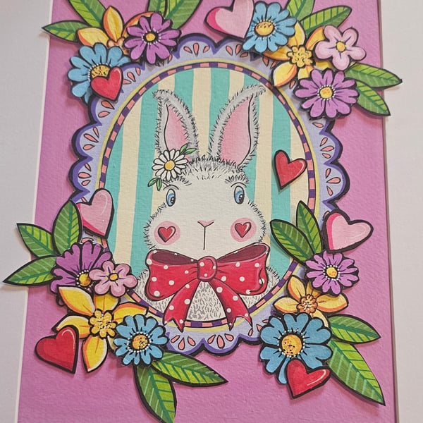 A cute white bunny rabbit A4 layered illustration.