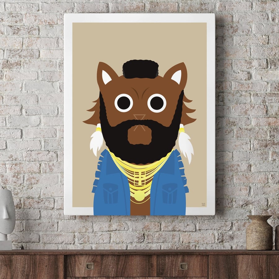 B. A. Cat Wall Art Print, A-Team Style Print, 80s, Mr T, A4 Wall Art Print