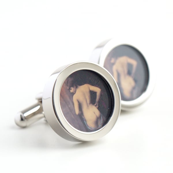 Erotic Nude Cufflinks of a Naked Woman Looking Back