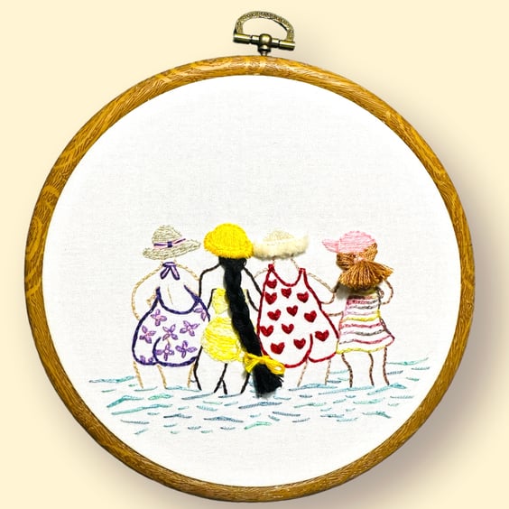 Hand embroidered inspirational gift, beach themed equality friendship
