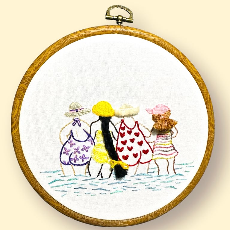 Inspirational embroidery 4 friends on the beach, equality friendship beauty 